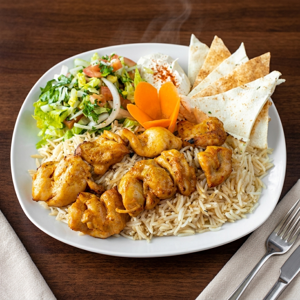 Afghan kabab combo platter with rice and naan in Edmonton, AB